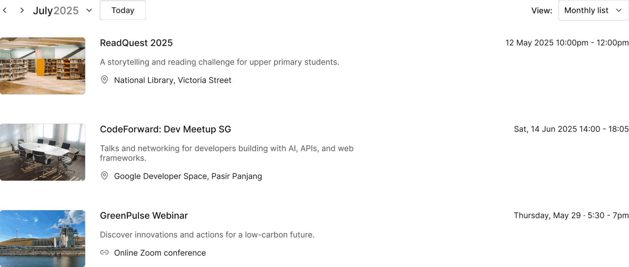 EventKoi screenshot of events list