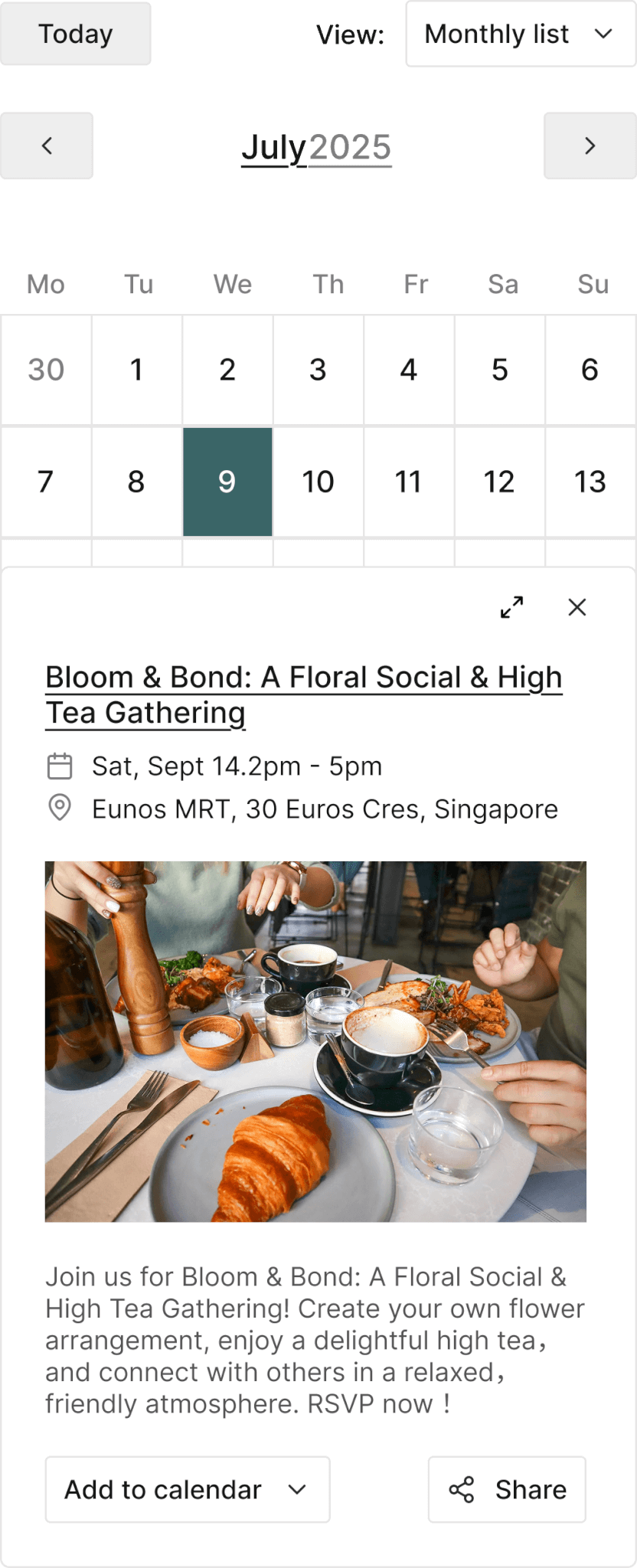 EventKoi calendar mobile view