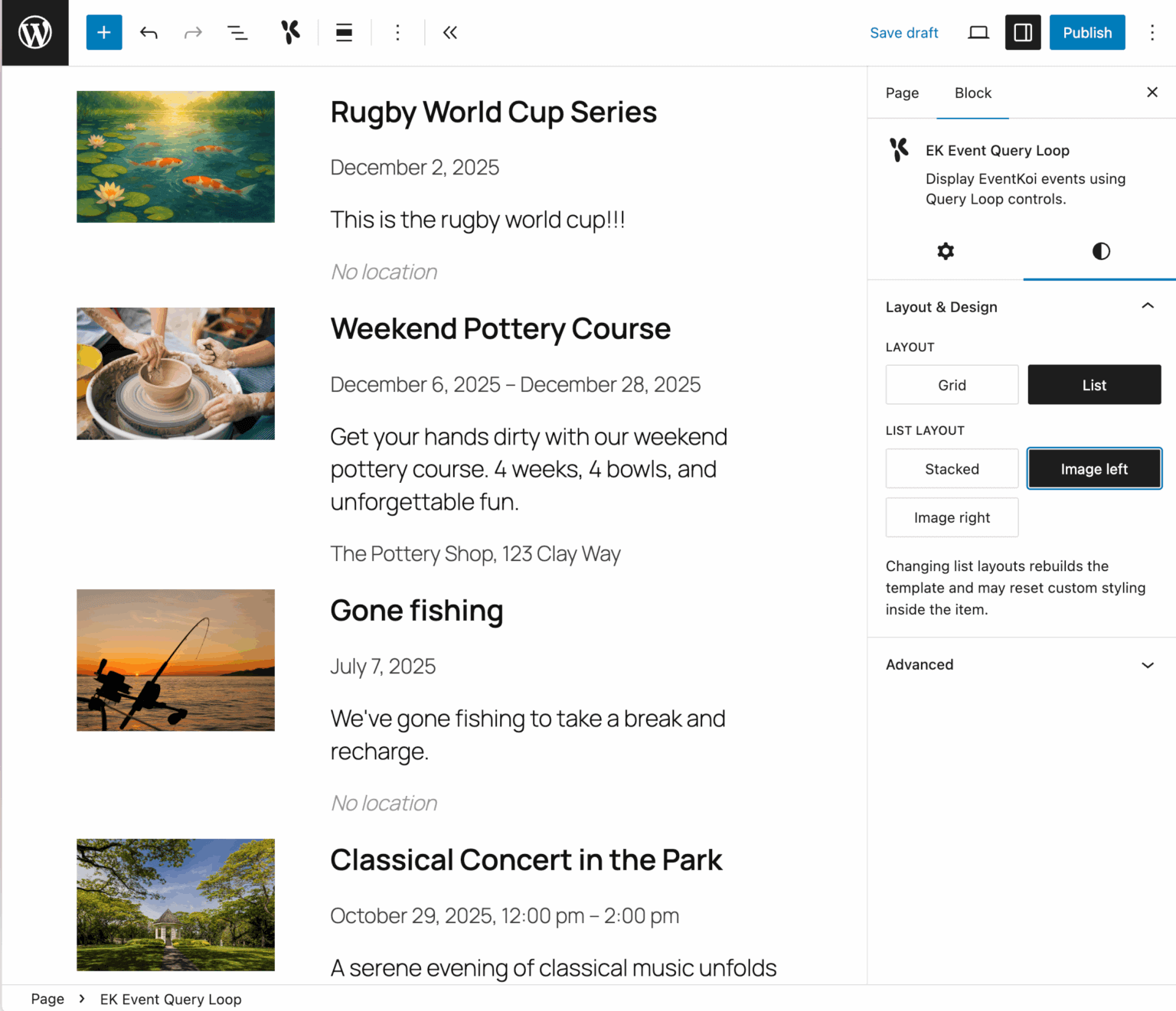 EventKoi Event Query Loop block