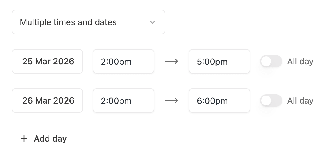 EventKoi Add multiple dates and times