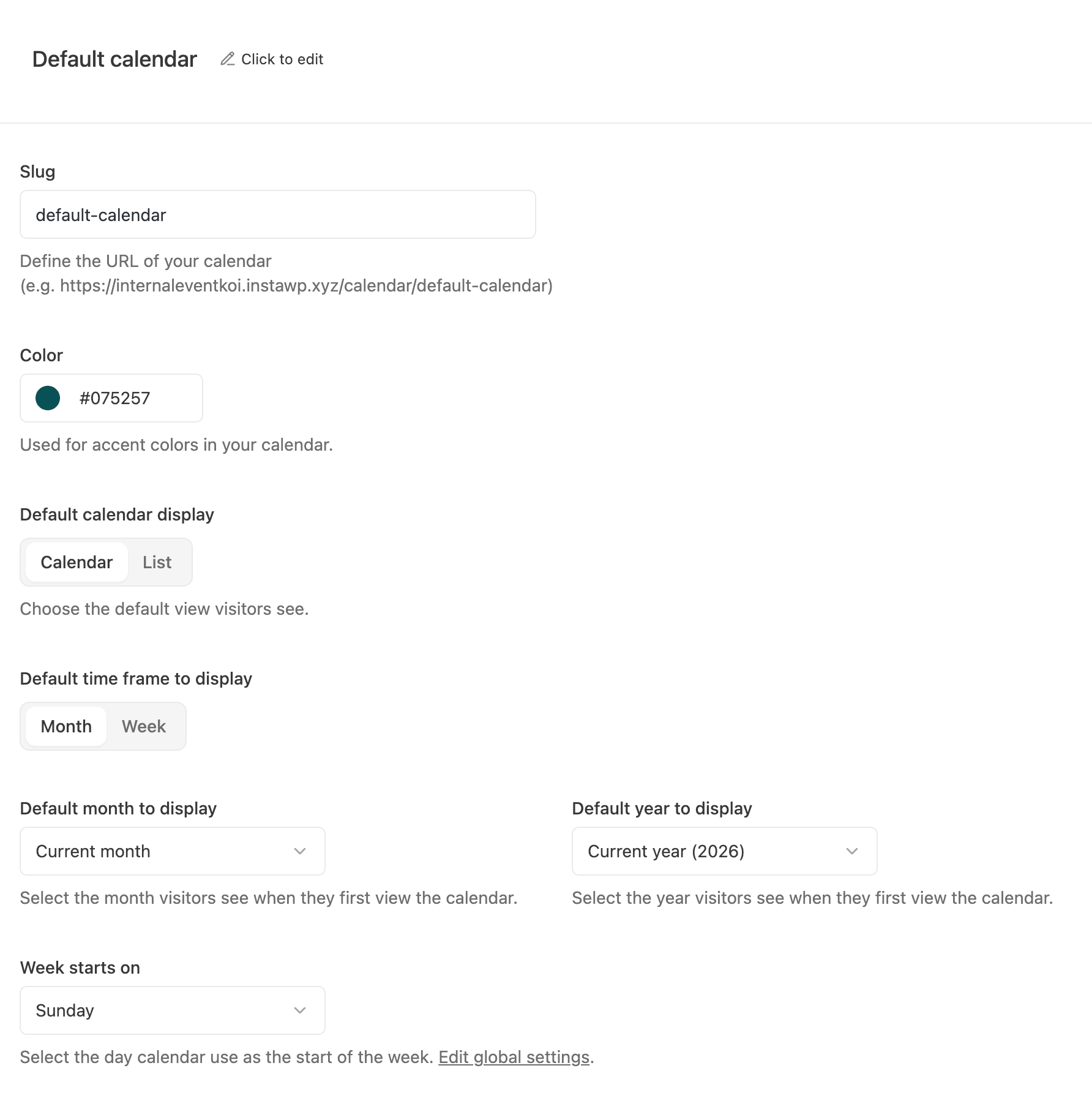 EventKoi Calendar settings
