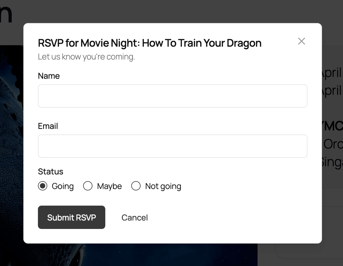 UI for RSVP for events
