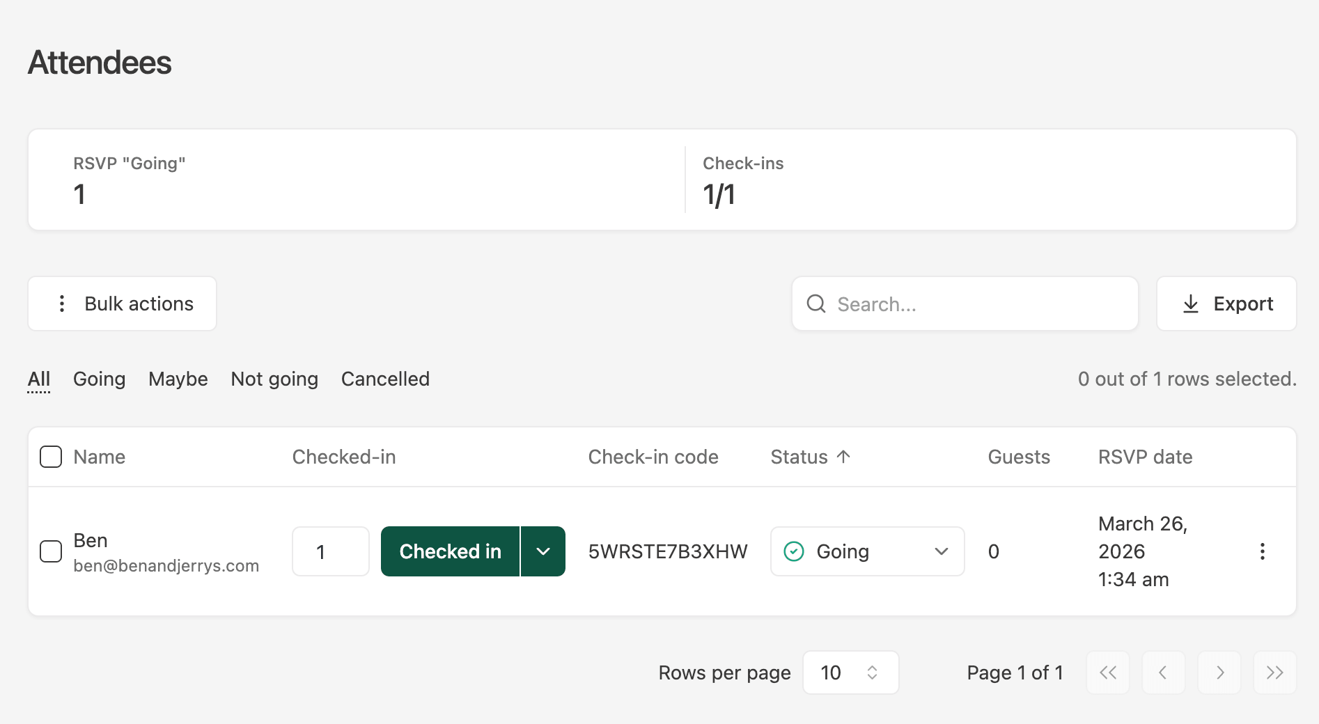 UI for RSVP Attendee list